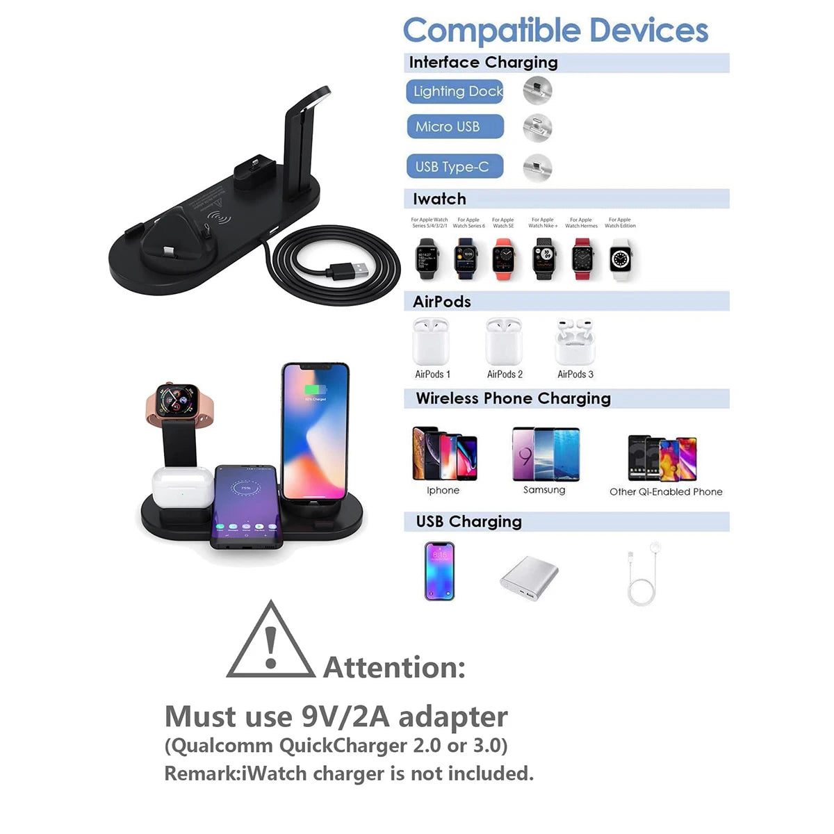 5-in-1 Wireless Charger Stand for iPhone, Apple Watch
